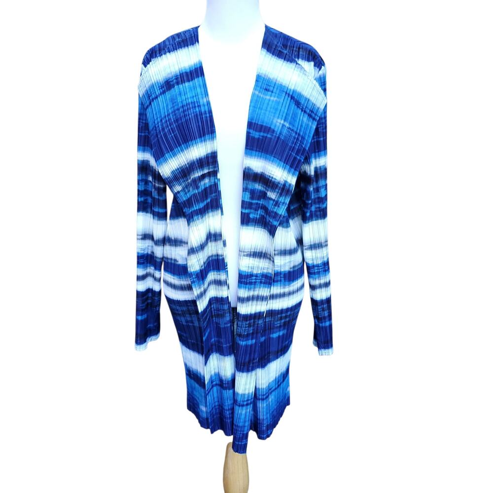 Chico's Collection Blue White Stripe Open Front Jacket Duster Chicos XL 16